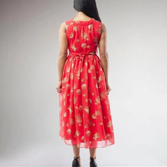 Red Printed Chiffon Knee-Length Dress | Muvvas Boutique - Picture 5 of 5